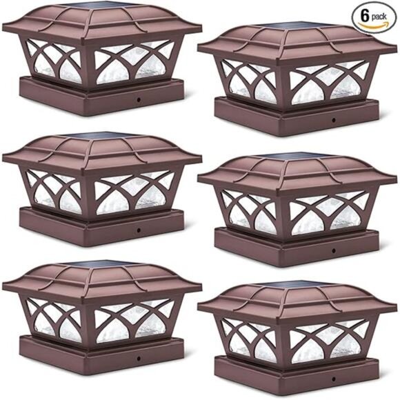 Solar Post Cap Lights Outdoor Glass 2 Color Modes 8 LEDs 4x4 5x5 6x6 Posts Deck - Picture 7 of 7
